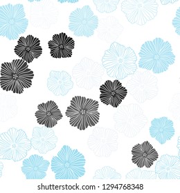 Light BLUE vector seamless elegant pattern with flowers. Sketchy doodle flowers on white background. Design for wallpaper, fabric makers.
