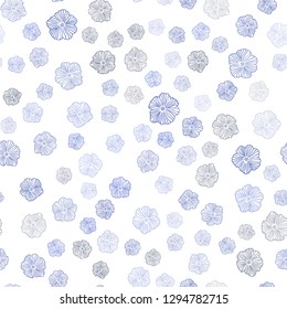 Light BLUE vector seamless elegant wallpaper with flowers. Decorative design of flowers on white background. Texture for window blinds, curtains.