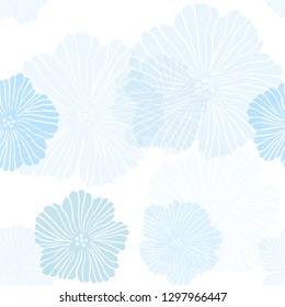 Light BLUE vector seamless elegant background with flowers. Colorful illustration in doodle style with flowers. Texture for window blinds, curtains.