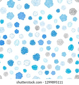 Light BLUE vector seamless elegant background with leaves, flowers. Glitter abstract illustration with leaves and flowers. Design for textile, fabric, wallpapers.