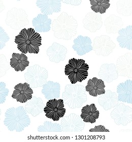 Light BLUE vector seamless elegant wallpaper with flowers. Colorful illustration in doodle style with flowers. Pattern for design of fabric, wallpapers.