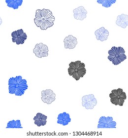 Light BLUE vector seamless elegant wallpaper with flowers. Shining colored illustration with flowers. Texture for window blinds, curtains.