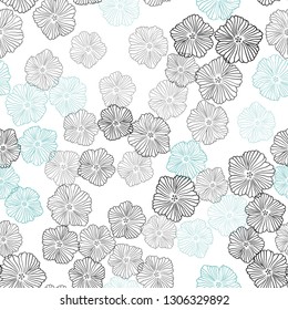 Light BLUE vector seamless elegant pattern with flowers. Sketchy doodle flowers on white background. Template for business cards, websites.
