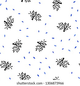 Light BLUE vector seamless elegant template with leaves, branches. Doodle illustration of leaves and branches in Origami style. Texture for window blinds, curtains.