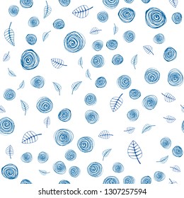 Light BLUE vector seamless elegant template with leaves and flowers. Colorful illustration in doodle style with leaves, flowers. Template for business cards, websites.