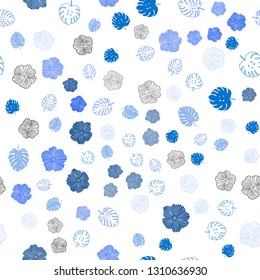Light BLUE vector seamless elegant background with leaves, flowers. An elegant bright illustration with leaves and flowers. Pattern for design of fabric, wallpapers.