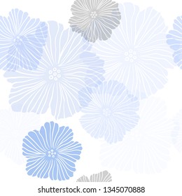 Light BLUE vector seamless elegant pattern with flowers. Abstract illustration with flowers in doodles style. Texture for window blinds, curtains.