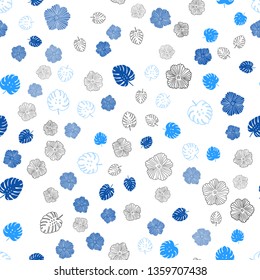 Light BLUE vector seamless elegant template with leaves, flowers. Illustration with doodles on abstract template. Pattern for trendy fabric, wallpapers.