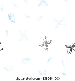 Light BLUE vector seamless elegant pattern with leaves. Doodle illustration of leaves in Origami style with gradient. Pattern for design of window blinds, curtains.
