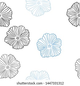 Light BLUE vector seamless elegant background with flowers. Sketchy doodle flowers on white background. Template for business cards, websites.