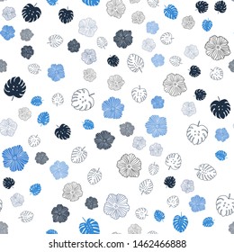 Light BLUE vector seamless elegant wallpaper with leaves, flowers. Glitter abstract illustration with leaves and flowers. Design for textile, fabric, wallpapers.