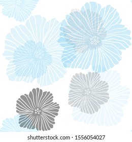 Light BLUE vector seamless elegant wallpaper with flowers. Colorful illustration with flowers in doodle style. Texture for window blinds, curtains.