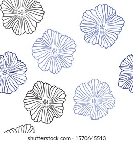 Light BLUE vector seamless elegant background with flowers. Doodle illustration of flowers in Origami style. Texture for window blinds, curtains.