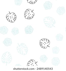 Light BLUE vector seamless elegant wallpaper with flowers, leaves. Colorful illustration in doodle style with leaves, flowers. Design for wallpaper, fabric makers.