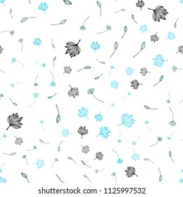 Light BLUE vector seamless hand painted pattern. Decorative design in Indian style with leaves. The template for background of cell phones.
