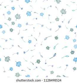 Light BLUE vector seamless hand painted pattern. An elegant bright illustration with leaves in Natural style. The best blurred design for your business.
