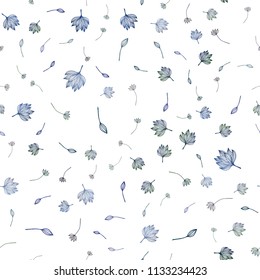 Light BLUE vector seamless hand painted background. Colorful illustration in doodle style with leaves. The best blurred design for your business.