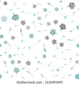 Light BLUE vector seamless hand painted backdrop. Shining colored illustration with leaves in doodle style. New template for your brand book.