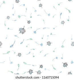 Light BLUE vector seamless hand painted backdrop. New colorful illustration in doodle style with leaves. The best blurred design for your business.