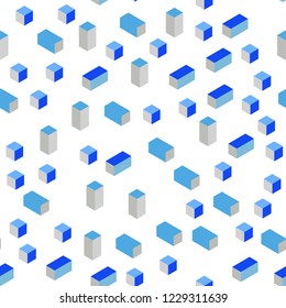 Light BLUE vector seamless, isometric backdrop with rhombus. Decorative design in abstract style with rectangles. Texture for window blinds, curtains.