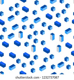 Light BLUE vector seamless, isometric layout with lines, rectangles. Illustration with set of colorful rectangles. Pattern for trendy fabric, wallpapers.