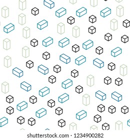 Light BLUE vector seamless, isometric pattern in square style. Illustration with set of colorful rectangles. Pattern for trendy fabric, wallpapers.