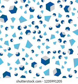 Light BLUE vector seamless, isometric texture with poly style with cubes. Decorative design in abstract style with lines, cubes. Design for textile, fabric, wallpapers.