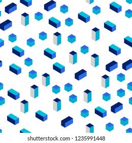 Light BLUE vector seamless, isometric pattern in square style. Abstract gradient illustration with rectangles. Pattern for trendy fabric, wallpapers.