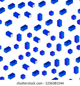 Light BLUE vector seamless, isometric template with rhombus. Illustration with set of colorful rectangles. Pattern for trendy fabric, wallpapers.