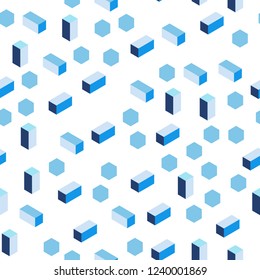 Light BLUE vector seamless, isometric texture in rectangular style. Illustration with set of colorful rectangles. Texture for window blinds, curtains.
