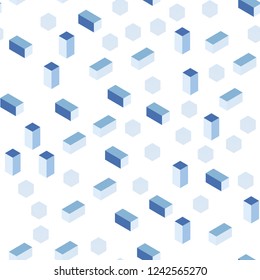 Light BLUE vector seamless, isometric pattern in square style. Abstract gradient illustration with rectangles. Pattern for design of fabric, wallpapers.