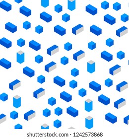 Light BLUE vector seamless, isometric template with rhombus. Illustration with set of colorful rectangles. Pattern for design of fabric, wallpapers.