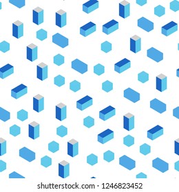 Light BLUE vector seamless, isometric cover in polygonal style. Beautiful illustration with rectangles and squares. Texture for window blinds, curtains.