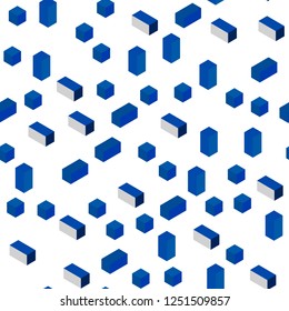 Light BLUE vector seamless, isometric template with rhombus. Beautiful illustration with rectangles and squares. Texture for window blinds, curtains.