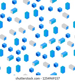 Light BLUE vector seamless, isometric pattern in square style. Decorative design in abstract style with rectangles. Texture for window blinds, curtains.