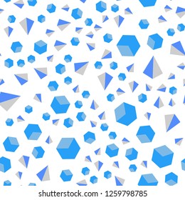 Light BLUE vector seamless, isometric template with crystals, squares. Decorative design in abstract style with lines, cubes. Texture for window blinds, curtains.