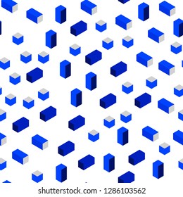 Light BLUE vector seamless, isometric texture in rectangular style. Illustration with set of colorful rectangles. Texture for window blinds, curtains.