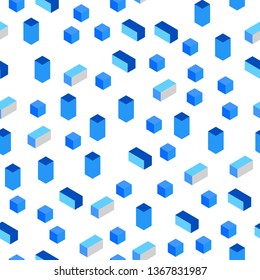 Light BLUE vector seamless, isometric pattern in square style. Illustration with set of colorful rectangles. Design for textile, fabric, wallpapers.