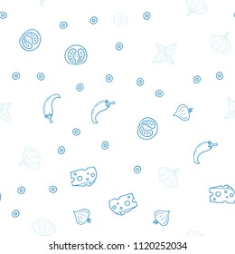 Light BLUE vector seamless layout with restaurant food. Blurred decorative design of snacks in doodle style. Pattern for ads of breakfast, lunch, dinner.