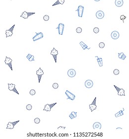 Light BLUE vector seamless layout with restaurant food. Blurred decorative design of snacks in doodle style. Pattern for ads of breakfast, lunch, dinner.