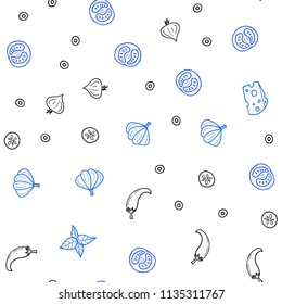Light BLUE vector seamless layout with restaurant food. Beautiful colored illustration with food in doodle style. Design for ad, poster, banner of cafes or restaurants.