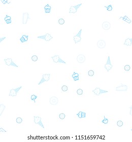 Light BLUE vector seamless layout with restaurant food. Blurred decorative design of snacks in doodle style. Pattern for ads of breakfast, lunch, dinner.