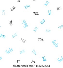 Light BLUE vector seamless layout with discount of 30%, 40%, 50%. Abstract illustration with colorful gradient symbols of sales. Pattern for ads, posters, banners of sales.