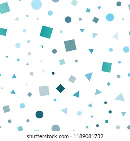 Light BLUE vector seamless layout with circles, lines, rectangles. Abstract gradient illustration with circles, triangles, cubes. Pattern for design of window blinds, curtains.