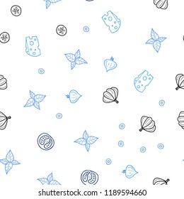 Light BLUE vector seamless layout with restaurant food. Glitter abstract sketch with gourmet food. Pattern for menu of cafes, bars, restaurants.
