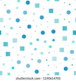 Light BLUE vector seamless layout with circle spots, cubes. Colorful illustration with circles, squares in nature style. Pattern for design of window blinds, curtains.