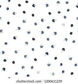 Light BLUE vector seamless layout with coffee set. Colorful illustration with gradient coffee beans, mugs. Pattern for menu of cafes and restaurants.