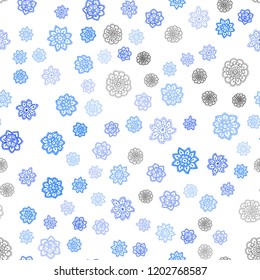 Light BLUE vector seamless layout with bright snowflakes. Snow on blurred abstract background with gradient. Pattern for trendy fabric, wallpapers.