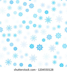 Light BLUE vector seamless layout with bright snowflakes. Glitter abstract illustration with crystals of ice. Pattern for design of window blinds, curtains.