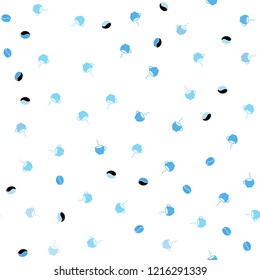 Light BLUE vector seamless layout with coffee set. Decorative gradient design of coffee cups and beans. Pattern for menu of cafes and restaurants.